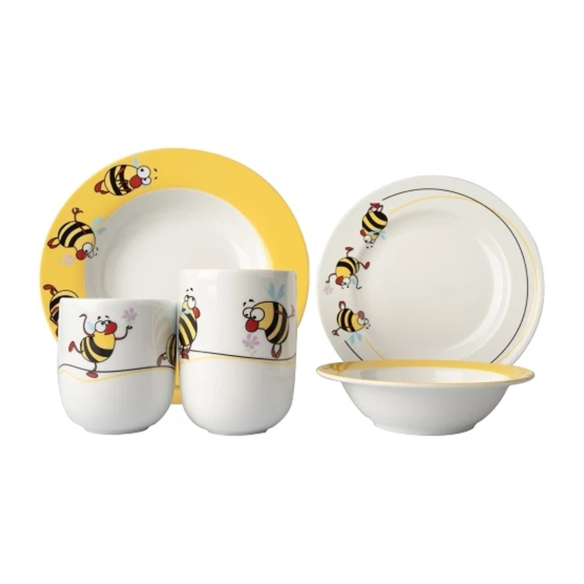 تخفیف سرویس غذاخوری 5 پارچه کودک چینی زرین ایران مدل ایتالیا اف بامبل بی با لیوان درجه عالی