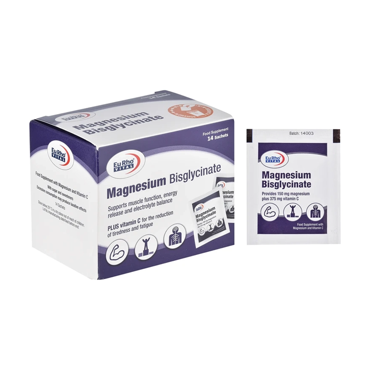 تخفیف ساشه منیزیم بیس گلایسینات یوروویتال 150 میلی گرم بسته 14 عددی