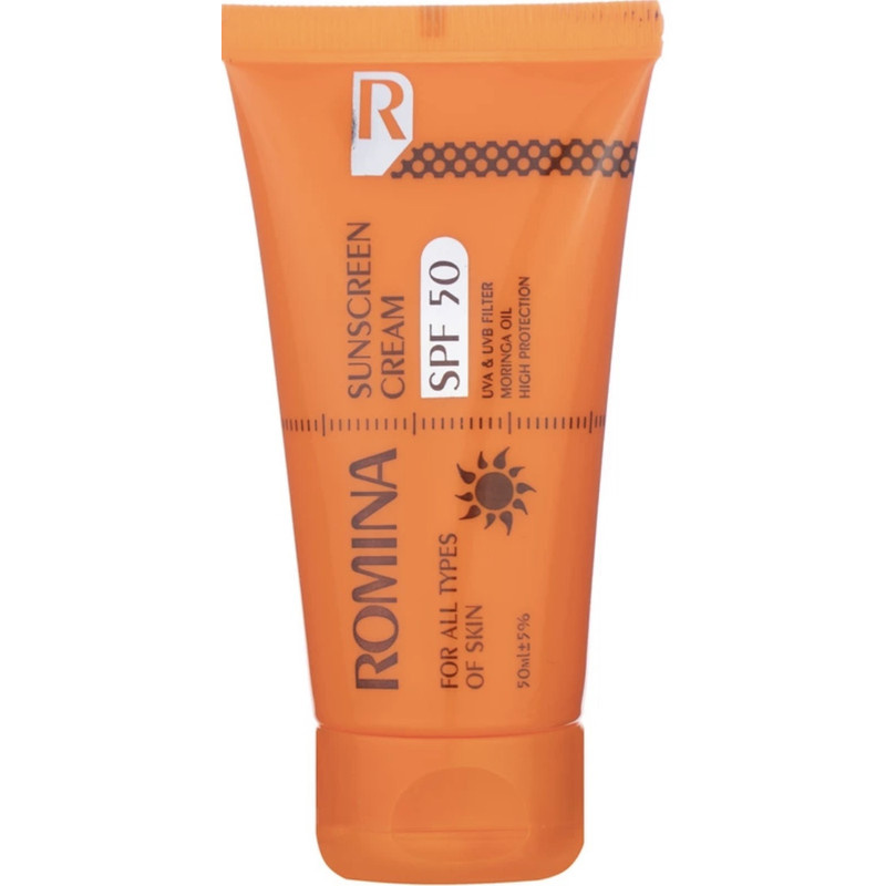کرم ضد آفتاب بی رنگ رومینا SPF50 مدل 212 حجم 50 میلی لیتر