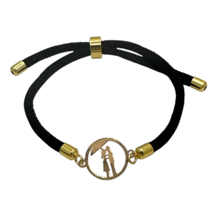 دستبند طلا 18 عیار مشکی با پلاک طلا طرح دختر و پسر مدل BSG37