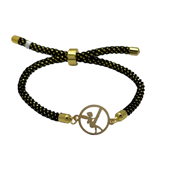 دستبند طلا 18 عیار مشکی شاین دار با پلاک طلا طرح پری دریایی مدل BSG49