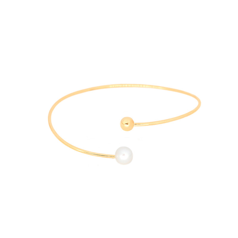 بنگل طلا 18 عیار زنانه ماوی گالری مدل دو سر گوی و مروارید 2