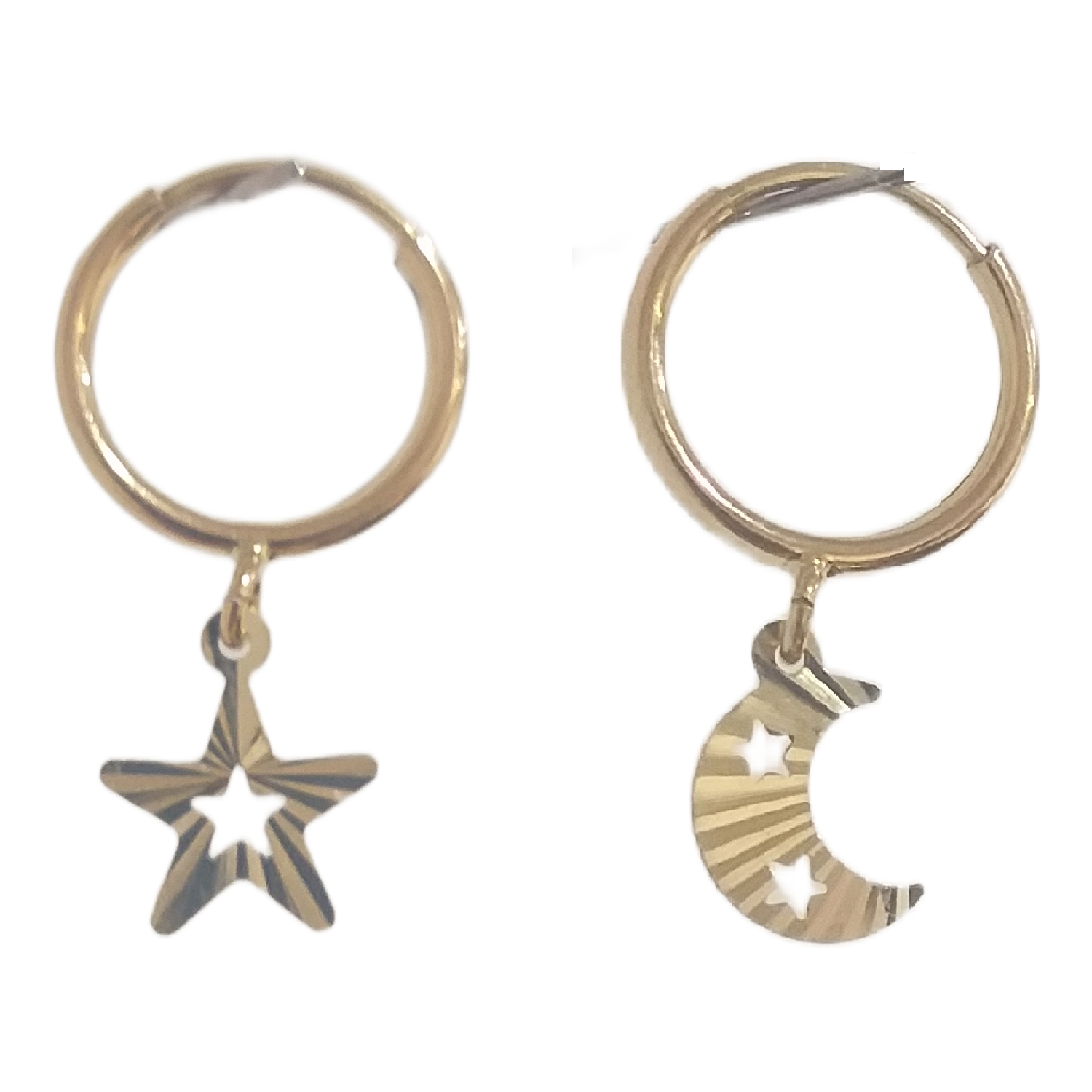 گوشواره طلا 18 عیار زنانه لاوندر طرح آویز دار ماه و ستاره کد 358