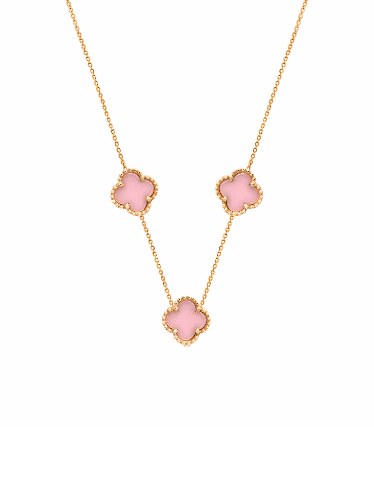 گردنبند طلا 18عیار اپال گلد مدل ونکلیف سه گل صورتی