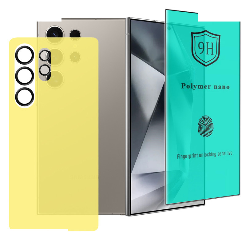 محافظ صفحه نمایش آکوآرا مدل NanoP-Back-Ring مناسب برای گوشی موبایل سامسونگ Galaxy S24 Ultra 5G به همراه محافظ پشت و محافظ لنز