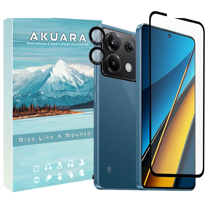 محافظ صفحه نمایش آکوآرا مدل Full-ring مناسب برای گوشی موبایل شیائومی Poco X6 Pro 5G به همراه محافظ لنز دوربین