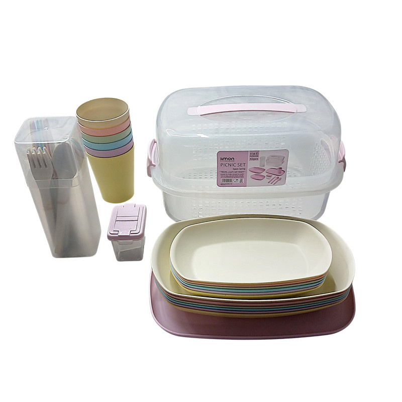 سبد پیک نیک 42 پارچه لیمون مدل پاستیلی