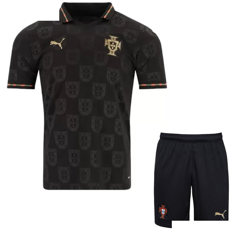 ست پولوشرت و شلوارک ورزشی مردانه مدل پرتغال Away WC 2026 مشکی