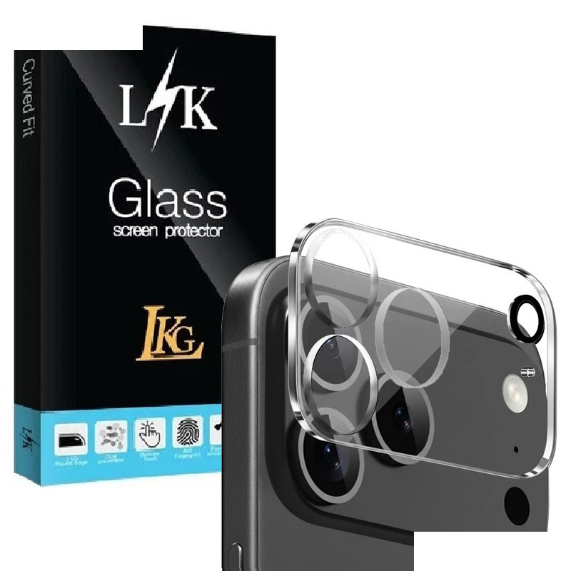 محافظ لنز دوربین شیشهای ال کا جی مدل i17-CLR مناسب برای گوشی موبایل اپل iPhone 17 Pro محافظ لنز دوربین شیشهای ال کا جی مدل i17-CLR مناسب برای گوشی موبایل اپل iPhone 17 Pro