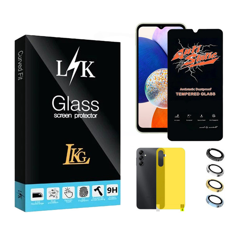محافظ صفحه نمایش ال کا جی مدل انتی استاتیک مناسب برای گوشی موبایل سامسونگ Galaxy A14 4G به همراه محافظ پشت گوشی و محافظ لنز