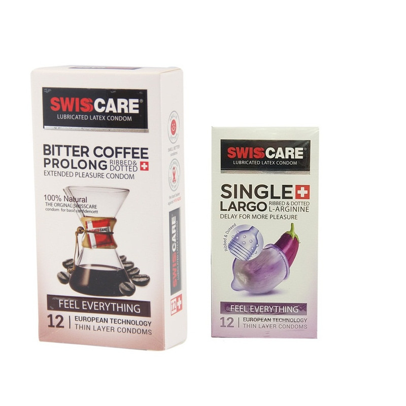 کاندوم سوئیسکر مدل Coffee Prolong بسته 12 عددی به  همراه کاندوم سوئیس کر مدل Largo بسته 12 عددی