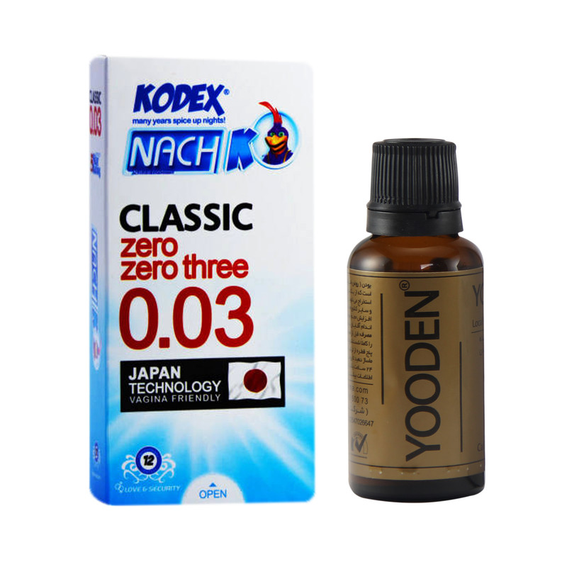 کاندوم ناچ کدکس مدل Classic 0.03 بسته 12 عددی به همراه روغن یودن کد 01 حجم 30 میلی لیتر کاندوم ناچ کدکس مدل Classic 0.03 بسته 12 عددی به همراه روغن یودن کد 01 حجم 30 میلی لیتر
