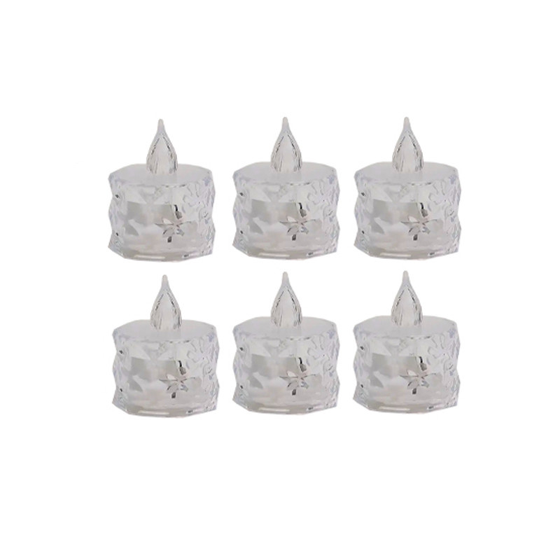 شمع ال ای دی مدل کریستالی شفاف طرح Diamond مجموعه 6 عددی شمع ال ای دی مدل کریستالی شفاف طرح Diamond مجموعه 6 عددی