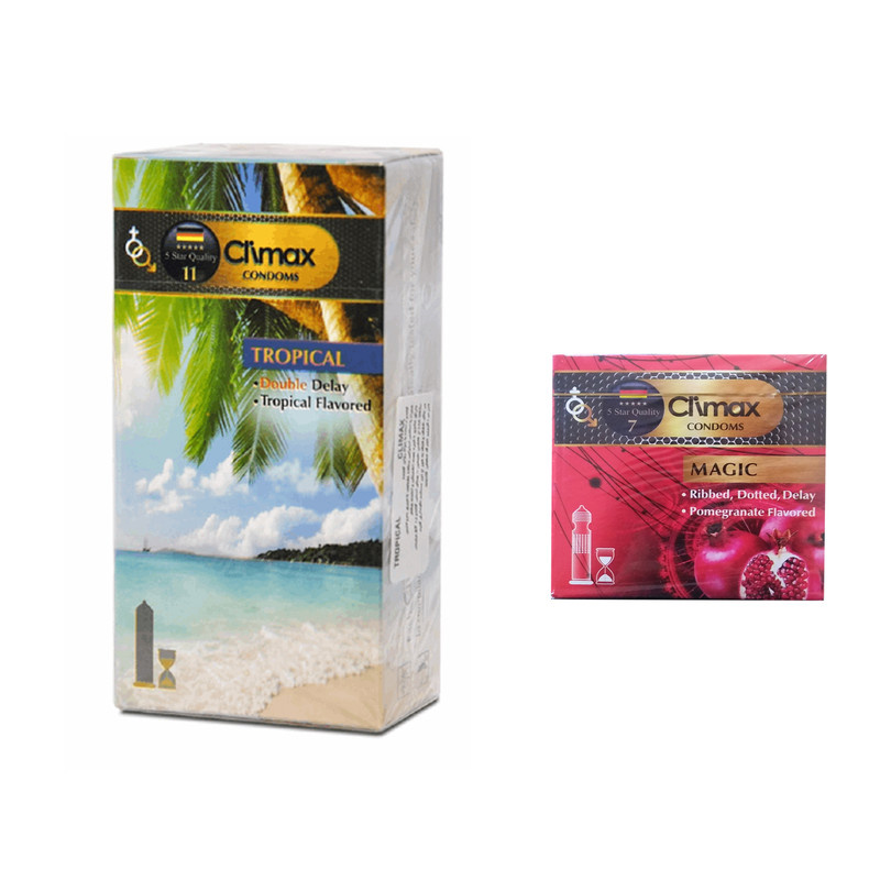کاندوم کلایمکس مدل TROPICAL بسته 12 عددی به همراه کاندوم مدل Magic بسته 3 عددی کاندوم کلایمکس مدل TROPICAL بسته 12 عددی به همراه کاندوم مدل Magic بسته 3 عددی