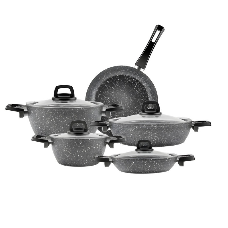 سرویس قابلمه وتابه بیوگرانیتی 9 پارچه کاراجا مدل Biogranit Grey Stone سرویس قابلمه وتابه بیوگرانیتی 9 پارچه کاراجا مدل Biogranit Grey Stone