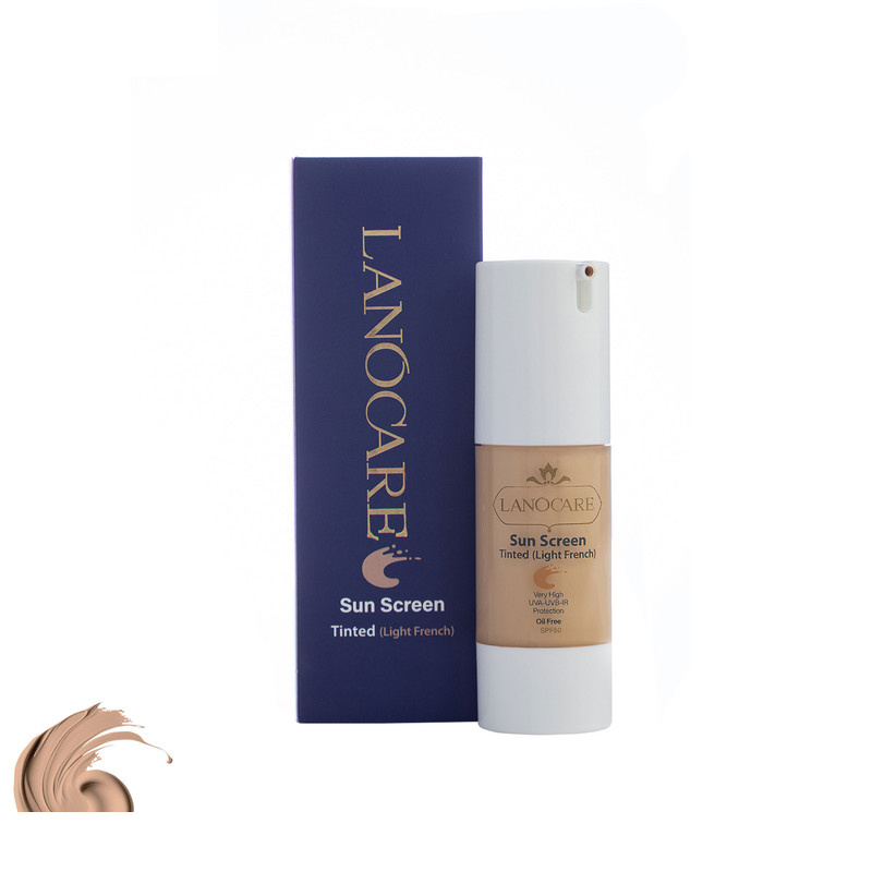 فلوئید ضد آفتاب رنگی لانوکر SPF50 مدل 012 محافظ UVB UVA بدون روغن کنترل ترشح چربی پوست مناسب پوست های چرب حجم 30 میلی لیتر