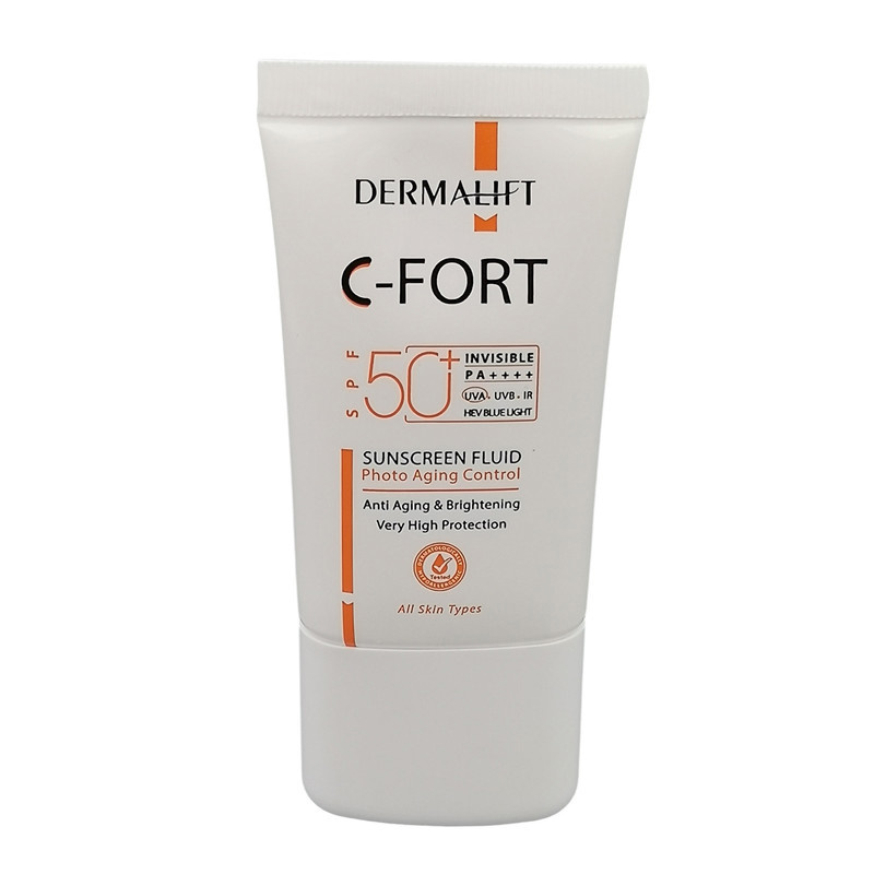 فلوئید ضد آفتاب بی رنگ درمالیفت SPF 50 مدل C-Fort مناسب انواع پوست حجم 40 میلیلیتر فلوئید ضد آفتاب بی رنگ درمالیفت SPF 50 مدل C-Fort مناسب انواع پوست حجم 40 میلیلیتر