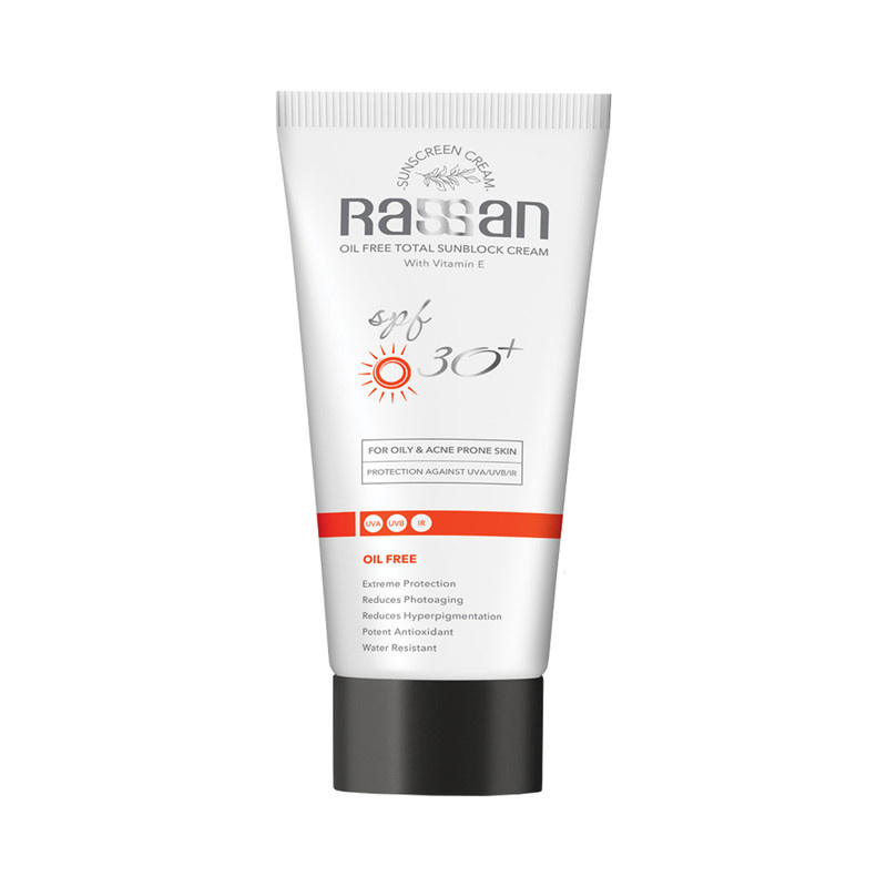 کرم ضد آفتاب بدون رنگ راسن SPF 30 مدل potent مناسب پوست های چرب حجم 40 میلی لیتر