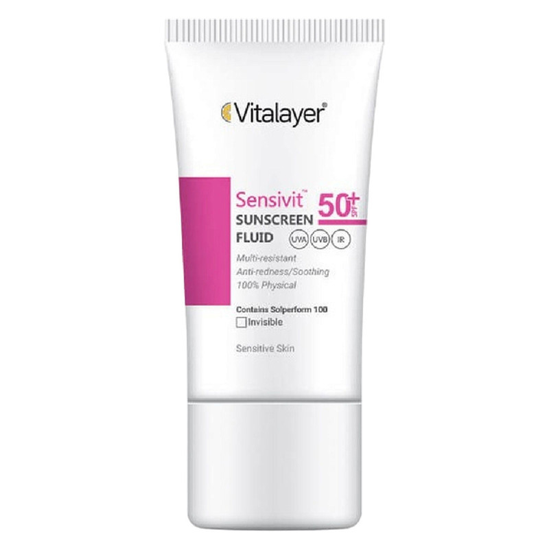 فلوئید ضد آفتاب بیرنگ ویتالیر، spf 50، مدل 0128، مناسب پوست های حساس با حجم 50 میلیلیتر