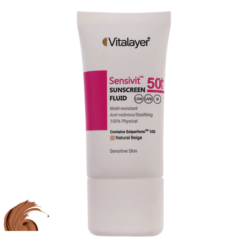 فلوئید ضد آفتاب رنگی ویتالیر spf50 مدل Sensivit مناسب انواع پوست حجم 50 میلی لیتر