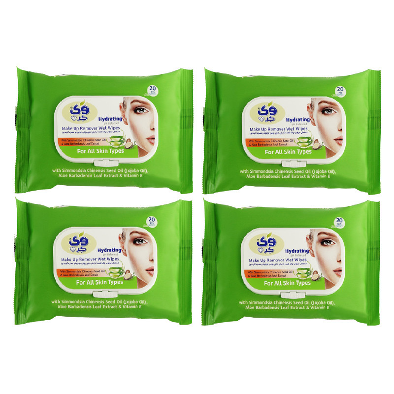 دستمال مرطوب وی کر مدل Jojoba-Aloe Vera چهار بسته 20 عددی دستمال مرطوب وی کر مدل Jojoba-Aloe Vera چهار بسته 20 عددی