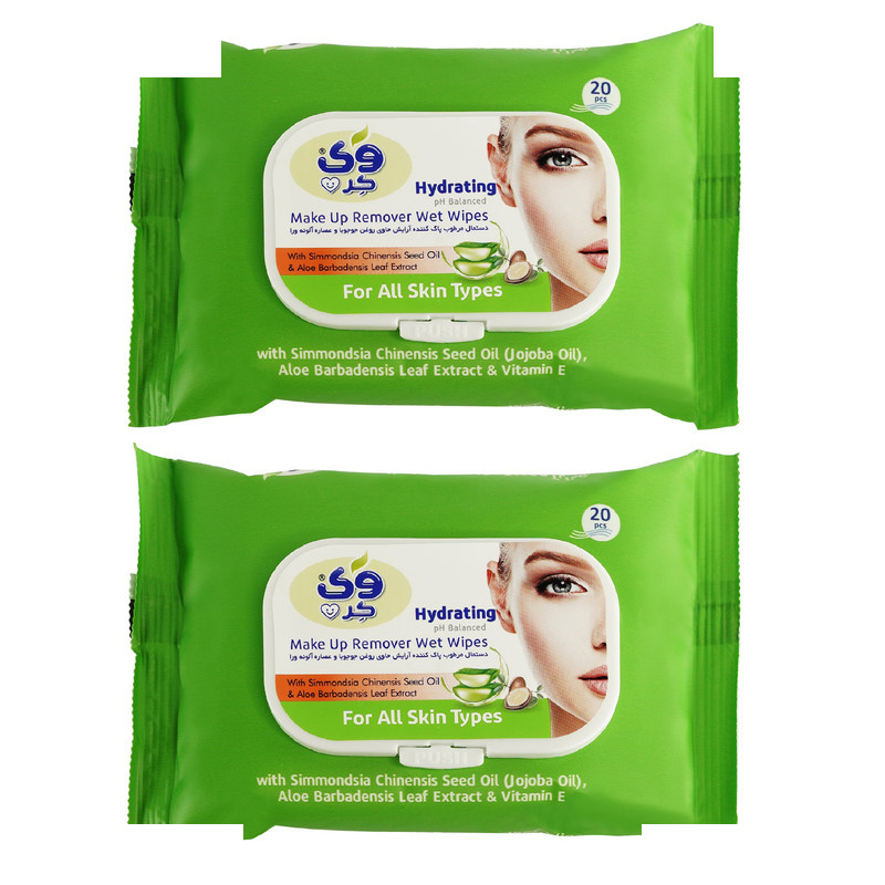 دستمال مرطوب وی کر مدل Jojoba - Aloe Vera دو بسته 20 عددی دستمال مرطوب وی کر مدل Jojoba - Aloe Vera دو بسته 20 عددی