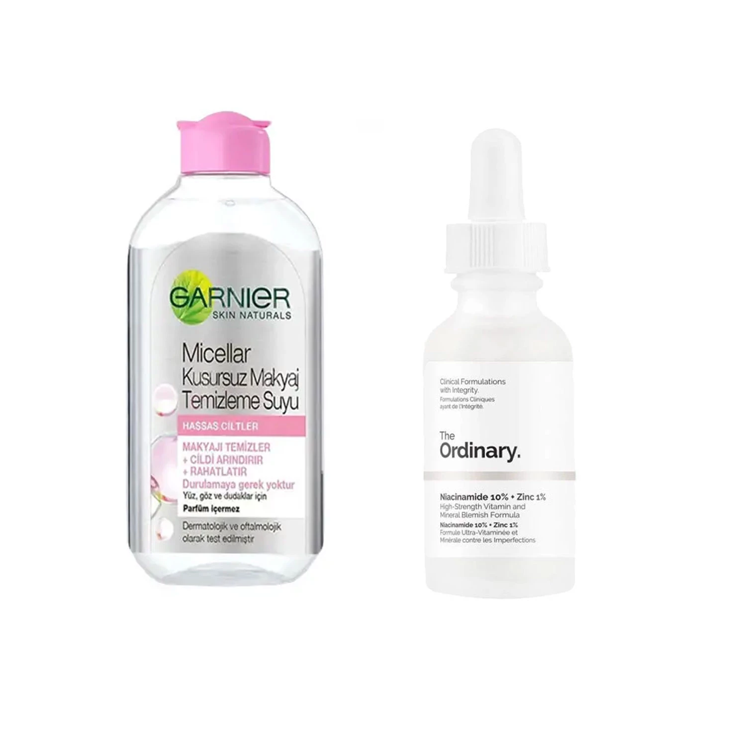 سرم پوست دی اوردینری مدل 1% Niacinamide 10% + Zinc به همراه آب پاک کننده آرایش صورت گارنیه مدل Hassas