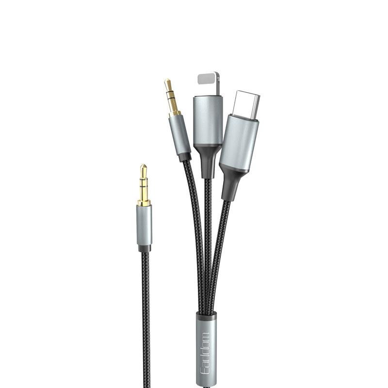 کابل تبدیل AUX به لایتنینگ / USB-C / AUX ارلدام مدل AUX72 طول 1.2 متر