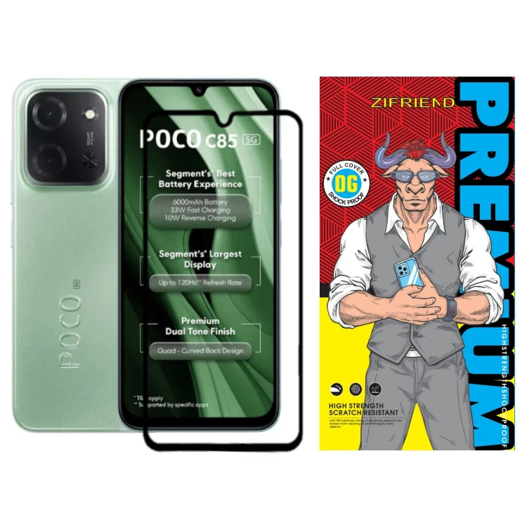 محافظ صفحه نمایش گوشی موبایل زیفرند شیشه ای فول چسب مدل 9H مناسب شیائومی Poco C85 5G