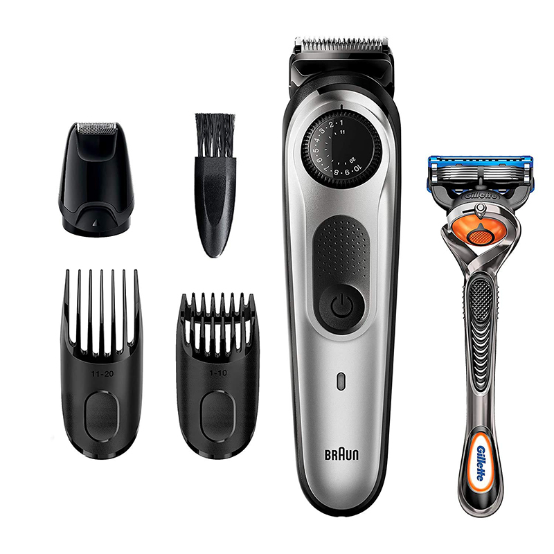 ماشین اصلاح موی سر و صورت براون مدل BT5265، منبع انرژی باتری، تکنولوژی اصلاح به صورت برش مستقیم، مدت زمان شارژ 60 دقیقه و مدت زمان استفاده پس از شارژ 100 دقیقه، به همراه برس تمیزکننده، قابلیت شست‌و‌شو و تنظیم سرعت موتور، نشانگر LED