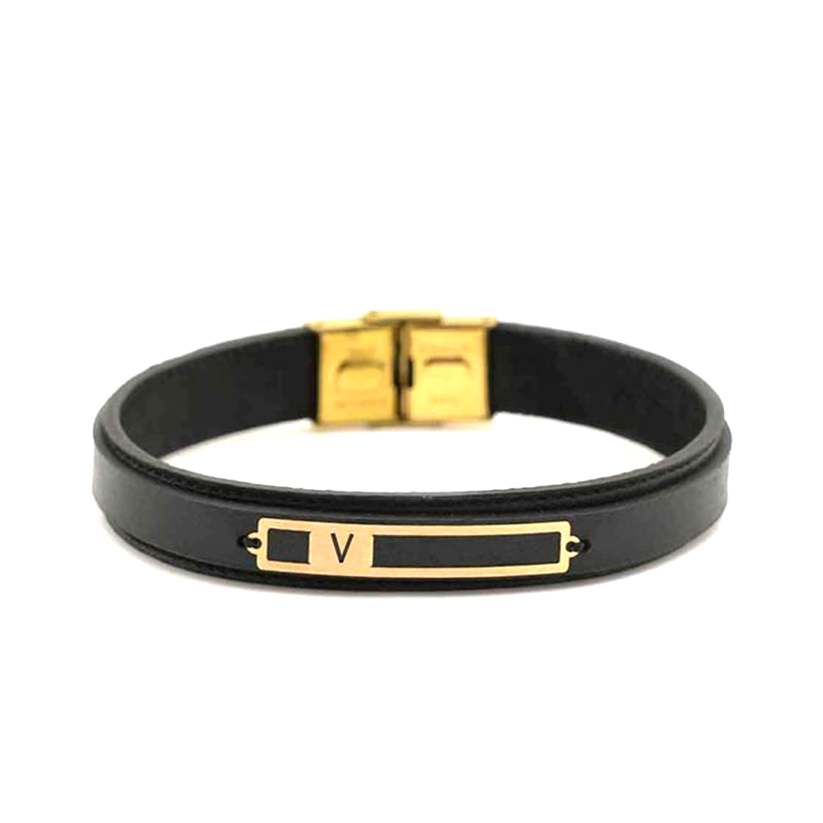 دستبند طلا با چرم طرح حرف V قو طلایی