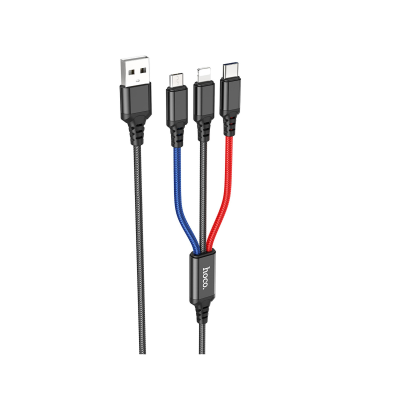 کابل لایتنینگ - MICRO USB - تایپ سی هوکو مدل X76 3IN1 طول 1 متر کابل تبدیل USB به لایتنینگ/ MICRO USB/USB-C هوکو مدل X76 3IN1 طول 1 متر