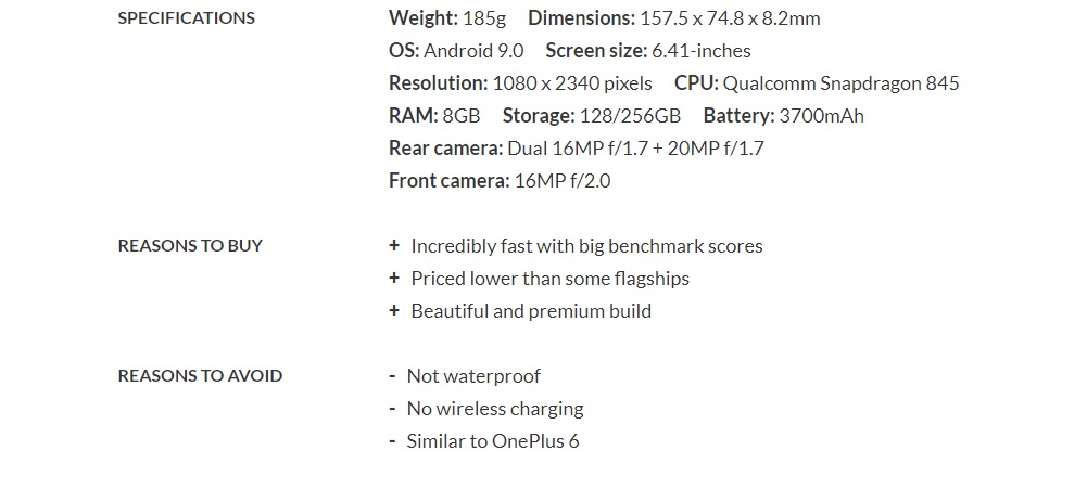 مشخصات گوشی وان پلاس 6t