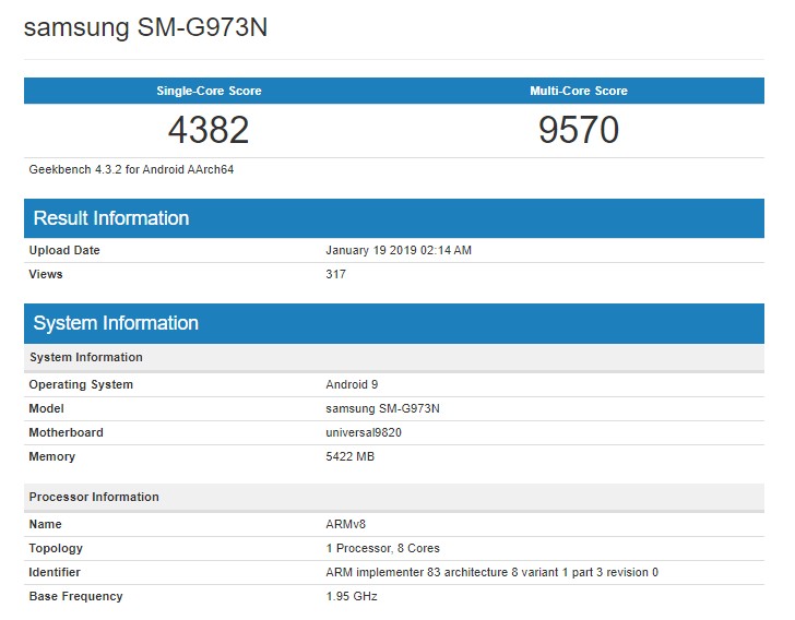 گیکبنچ گلکسی s10