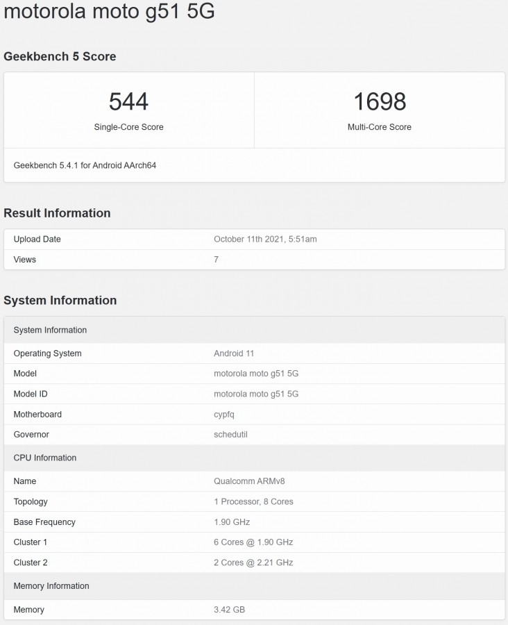 گیکبنچ موتو G51 5G