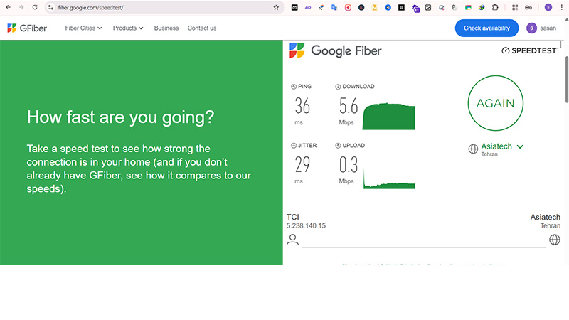 سایت fiber.google.com/speedtest