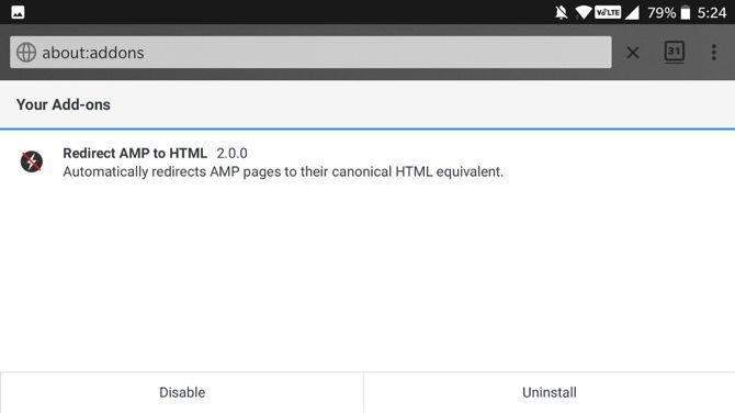 اکستشن Redirect AMP to HTML فایرفاکس اندروید