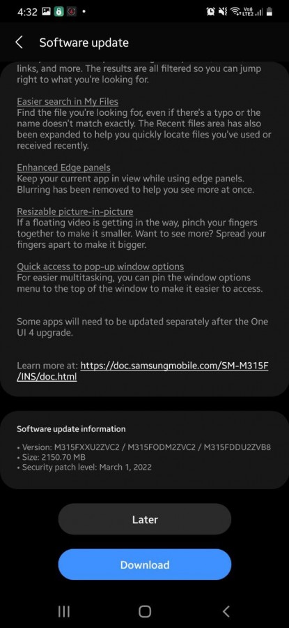 One ui 4.1 برای گوشی M32