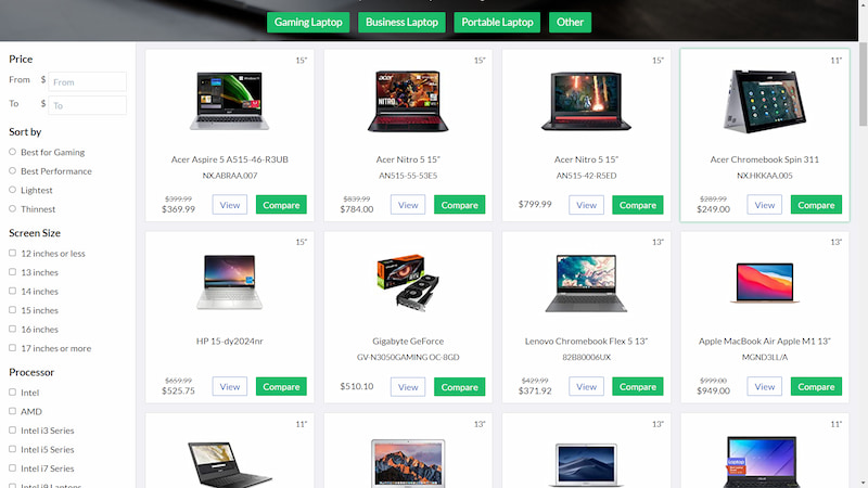بهترین سایت مقایسه لپ تاپ