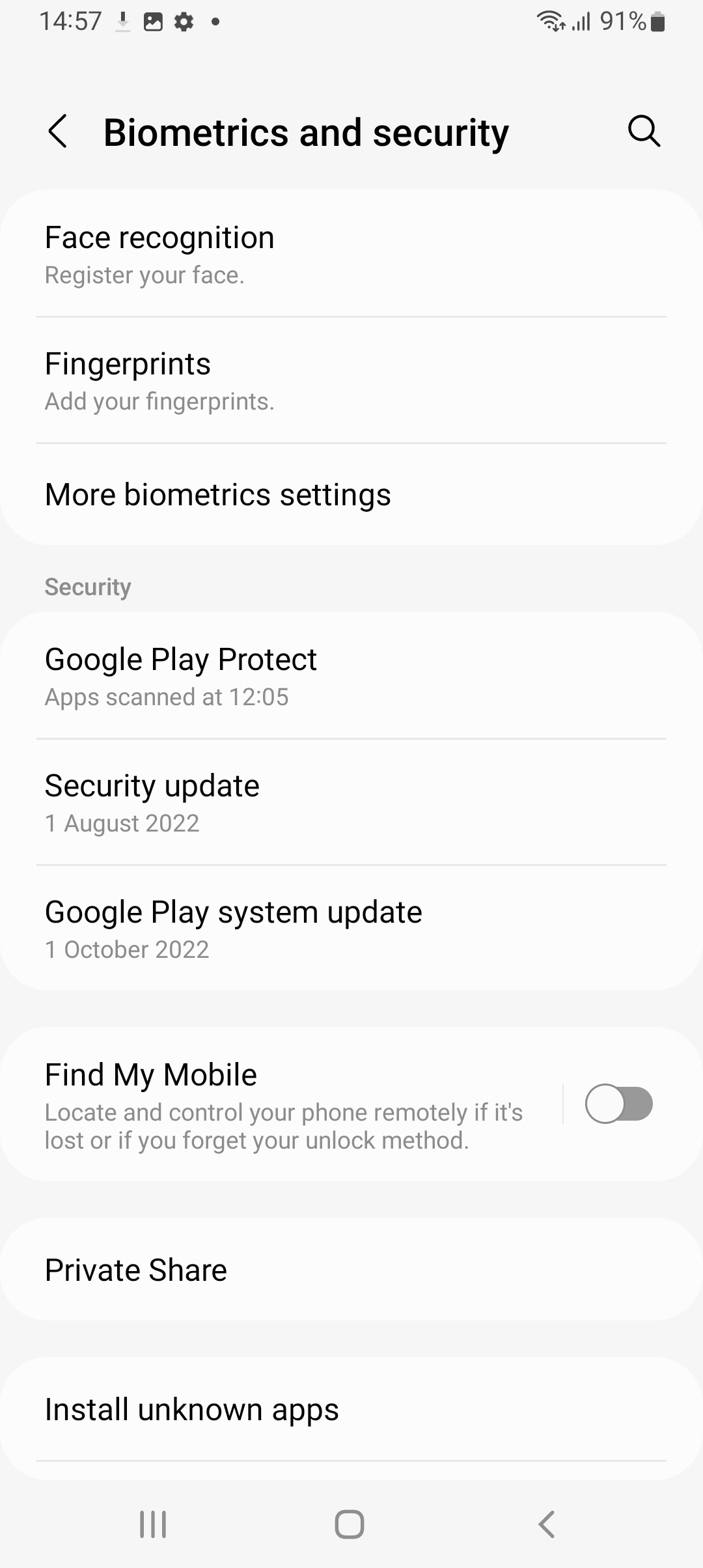 تنظیمات گوشی A13