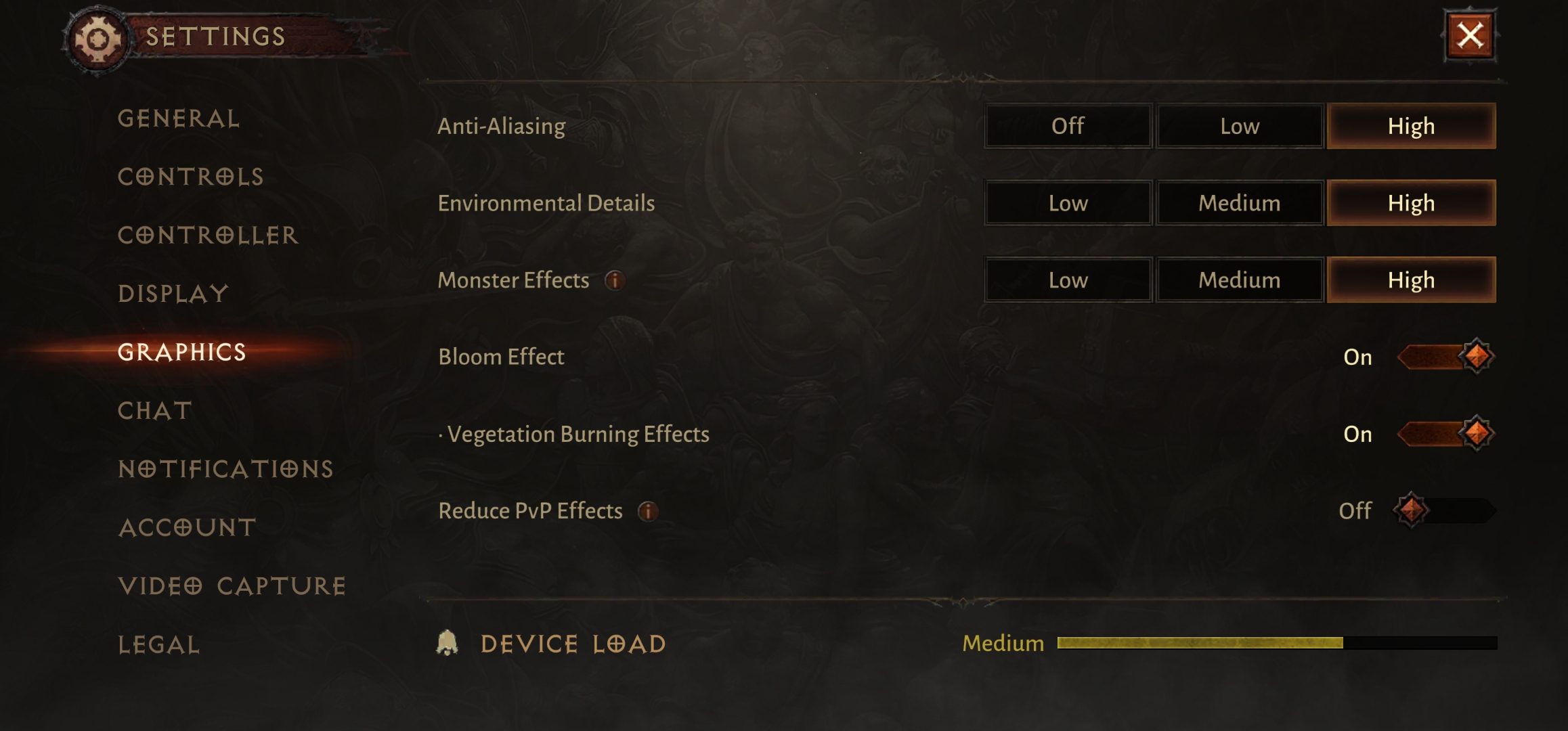diablo immortal graphics settings on s23 ultra