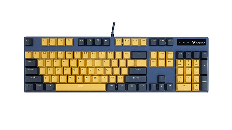کیبورد گیمینگ رپو مدل V500 PRO Yellow Blue Edition سوئیچ آبی