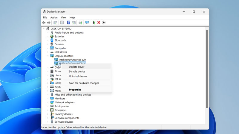 آپدیت کارت گرافیک در ویندوز 11 از طریق device manager