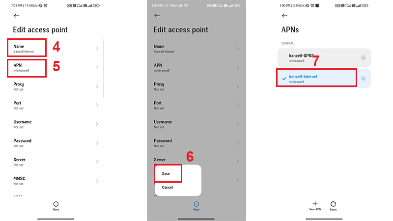 تنظیمات apn ایرانسل برای اندروید بخش دوم