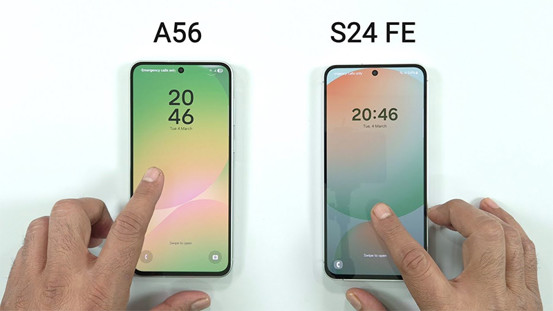 مقایسه صفحه نمایش گوشی a56 و s24 fe 
