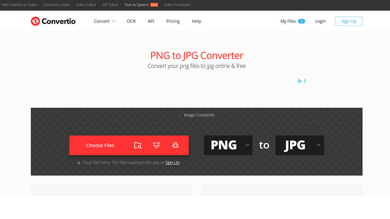 تبدیل png به jpg از طریق convertio.co 
