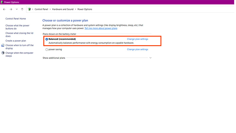 تغییر تنظیمات Power plan